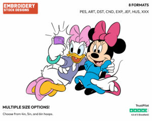 Minnie, Daisy Taking Selfie - Disney's Minnie Mouse & Daisy Duck - Embroidery Design in 3 sizes & 8 formats