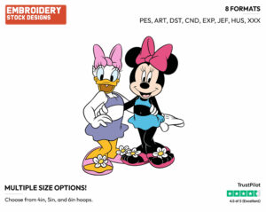 Minnie, Daisy In Bathing Suits - Disney's Minnie Mouse & Daisy Duck - Embroidery Design in 3 sizes & 8 formats