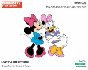 Minnie Whispering In Daisy's Ear - Disney's Minnie Mouse & Daisy Duck - Embroidery Design in 3 sizes & 8 formats