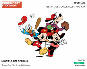 Mickey, Minnie, Donald And Goofy Ready To Play Baseball - Disney's Mickey Mouse & Friends - Embroidery Design in 3 sizes & 8 formats