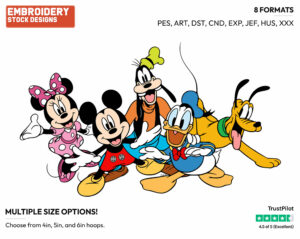 Mickey, Donald, Goofy, Minnie And Pluto From Above - Disney's Mickey Mouse & Friends - Embroidery Design in 3 sizes & 8 formats