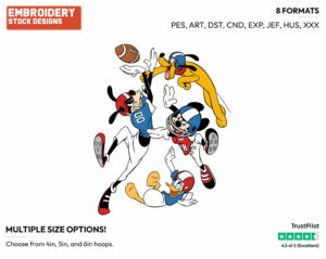 Mickey Mouse, Donald Duck, Goofy And Pluto Playing Football - Disney's Mickey Mouse & Friends - Embroidery Design in 3 sizes & 8 formats