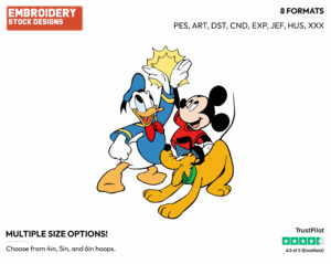 Mickey Mouse, Donald Duck High-Fiving With Pluto - Disney's Mickey Mouse & Friends - Embroidery Design in 3 sizes & 8 formats