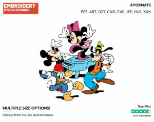 Mickey Playing Piano, Minnie, Donald And Goofy Dancing - Disney's Mickey Mouse & Friends - Embroidery Design in 3 sizes & 8 formats