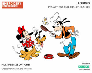 Minnie, Pluto, Goofy Breakfast - Disney's Mickey Mouse & Friends - Embroidery Design in 3 sizes & 8 formats
