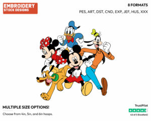 Mickey, Minnie, Donald, Goofy And Pluto Running - Disney's Mickey Mouse & Friends - Embroidery Design in 3 sizes & 8 formats