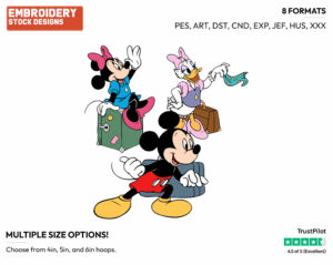 Mickey, Minnie, Daisy Hitchhiking - Disney's Mickey Mouse & Friends - Embroidery Design in 3 sizes & 8 formats