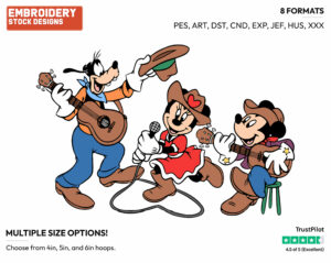 Mickey, Minnie, Goofy Singing Country - Disney's Mickey Mouse & Friends - Embroidery Design in 3 sizes & 8 formats