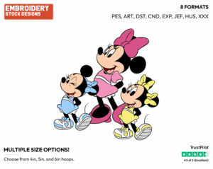 Minnie With Nieces Millie And Melody - Disney's Mickey Mouse & Friends - Embroidery Design in 3 sizes & 8 formats