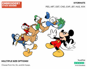 Donald, Huey, Dewey, Louie Giving Mickey Present - Disney's Mickey Mouse & Friends - Embroidery Design in 3 sizes & 8 formats