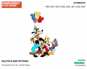 Mickey, Minnie, Donald, Goofy With Ears Balloons - Disney's Mickey Mouse & Friends - Embroidery Design in 3 sizes & 8 formats
