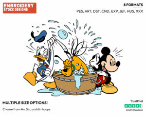 Mickey, Donald Giving Pluto A Bath - Disney's Mickey Mouse & Friends - Embroidery Design in 3 sizes & 8 formats