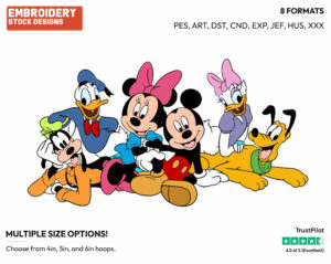 Mickey, Minnie, Goofy, Donald, Daisy, Pluto - Disney's Mickey Mouse & Friends - Embroidery Design in 3 sizes & 8 formats