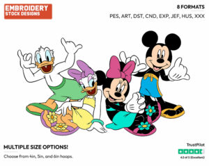 Mickey, Minnie, Donald, Daisy On The Beach - Disney's Mickey Mouse & Friends - Embroidery Design in 3 sizes & 8 formats