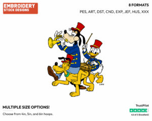 Pluto, Goofy, Donald In Parade - Disney's Mickey Mouse & Friends - Embroidery Design in 3 sizes & 8 formats