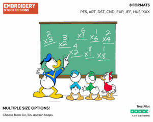 Donald Duck At The Blackboard - Disney's Mickey Mouse & Friends - Embroidery Design in 3 sizes & 8 formats