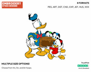 Huey, Dewey, Louie Bring Donald A Cake - Disney's Mickey Mouse & Friends - Embroidery Design in 3 sizes & 8 formats