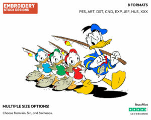 Donald, Nephews Go Fishing - Disney's Mickey Mouse & Friends - Embroidery Design in 3 sizes & 8 formats