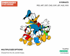Huey, Dewey, Louie Carrying Uncle Donald - Disney's Mickey Mouse & Friends - Embroidery Design in 3 sizes & 8 formats