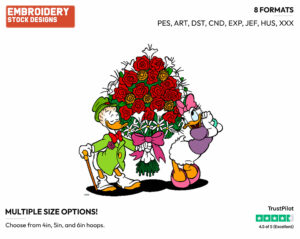 Gladstone Gander Offering Daisy Roses - Disney's Mickey Mouse & Friends - Embroidery Design in 3 sizes & 8 formats