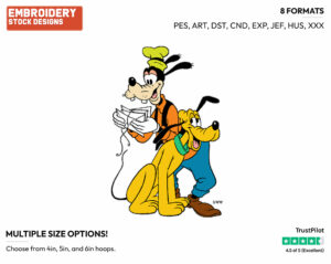Goofy, Pluto - Disney's Mickey Mouse & Friends - Embroidery Design in 3 sizes & 8 formats