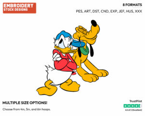 Donald Duck, Pluto - Disney's Mickey Mouse & Friends - Embroidery Design in 3 sizes & 8 formats