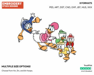 Donald, Daisy, Huey, Dewey, Louie Skating - Disney's Mickey Mouse & Friends - Embroidery Design in 3 sizes & 8 formats