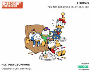 Donald, Huey, Dewey, Louie At A Party - Disney's Mickey Mouse & Friends - Embroidery Design in 3 sizes & 8 formats