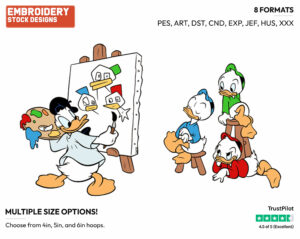 Donald Duck Painting His Nephews - Disney's Mickey Mouse & Friends - Embroidery Design in 3 sizes & 8 formats