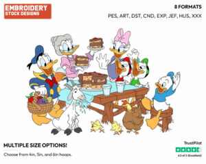 Grandma Duck Serving Cake On Her Farm To Donald, Daisy, Huey, Dewey And Louie - Disney's Mickey Mouse & Friends - Embroidery Design in 3 sizes & 8 formats