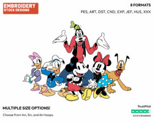 Mickey, Mickey, Goofy, Donald, Daisy And Pluto - Disney's Classic Friends & Couples - Embroidery Design in 3 sizes & 8 formats