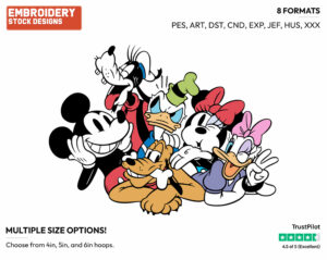 Mickey, Mickey, Goofy, Donald, Daisy And Pluto - Disney's Classic Friends & Couples - Embroidery Design in 3 sizes & 8 formats