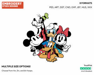 Mickey, Mickey, Goofy, Donald And Pluto - Disney's Classic Friends & Couples - Embroidery Design in 3 sizes & 8 formats