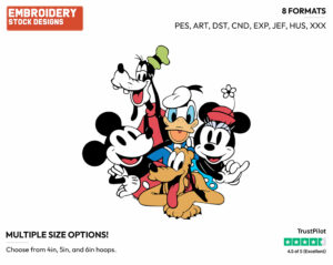 Mickey, Mickey, Goofy, Donald And Pluto - Disney's Classic Friends & Couples - Embroidery Design in 3 sizes & 8 formats