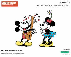 Classic Mickey Serenading Minnie - Disney's Classic Friends & Couples - Embroidery Design in 3 sizes & 8 formats