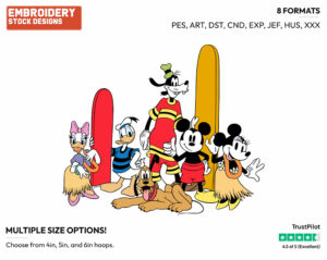 Classic Mickey, Minnie, Donald, Daisy, Goofy And Pluto In Hawaii - Disney's Classic Friends & Couples - Embroidery Design in 3 sizes & 8 formats