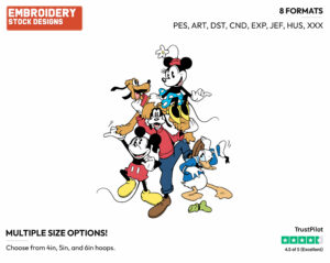 Classic Mickey, Minnie, Donald, Daisy, Goofy And Pluto Pyramid - Disney's Classic Friends & Couples - Embroidery Design in 3 sizes & 8 formats