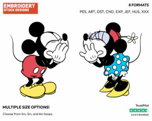 Classic Mickey, Minnie Sharing Secrets - Disney's Classic Friends & Couples - Embroidery Design in 3 sizes & 8 formats