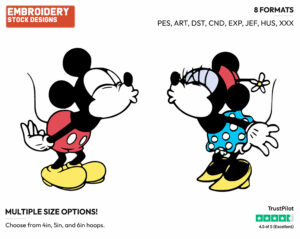 Classic Mickey, Minnie Leaning In For A Kiss - Disney's Classic Friends & Couples - Embroidery Design in 3 sizes & 8 formats