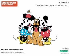 Classic Mickey, Minnie, Pluto - Disney's Classic Friends & Couples - Embroidery Design in 3 sizes & 8 formats