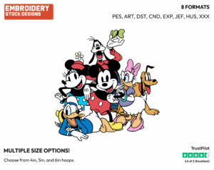 Classic Mickey, Donald, Goofy, Minnie, Daisy - Disney's Classic Friends & Couples - Embroidery Design in 3 sizes & 8 formats