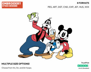 Classic Mickey, Donald, Goofy - Disney's Classic Friends & Couples - Embroidery Design in 3 sizes & 8 formats