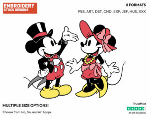 Classic Mickey, Minnie All Dressed Up - Disney's Classic Friends & Couples - Embroidery Design in 3 sizes & 8 formats