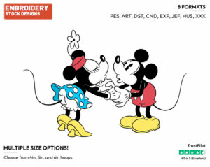 Mickey, Minnie Kissing - Disney's Classic Friends & Couples - Embroidery Design in 3 sizes & 8 formats