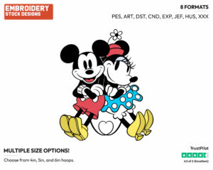 Classic Mickey, Minnie Back To Back - Disney's Classic Friends & Couples - Embroidery Design in 3 sizes & 8 formats