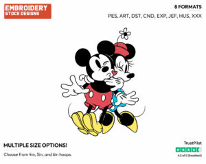 Classic Mickey, Minnie Kissing - Disney's Classic Friends & Couples - Embroidery Design in 3 sizes & 8 formats
