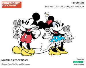 Mickey, Minnie Talking On Phone - Disney's Classic Friends & Couples - Embroidery Design in 3 sizes & 8 formats