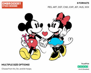 Mickey, Minnie Walking Hand In Hand - Disney's Classic Friends & Couples - Embroidery Design in 3 sizes & 8 formats