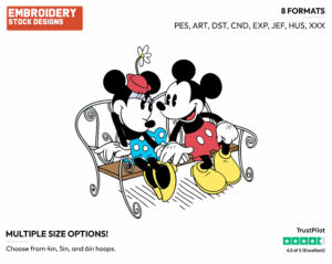 Mickey, Minnie On Park Bench - Disney's Classic Friends & Couples - Embroidery Design in 3 sizes & 8 formats