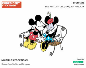 Mickey, Minnie On Park Bench - Disney's Classic Friends & Couples - Embroidery Design in 3 sizes & 8 formats